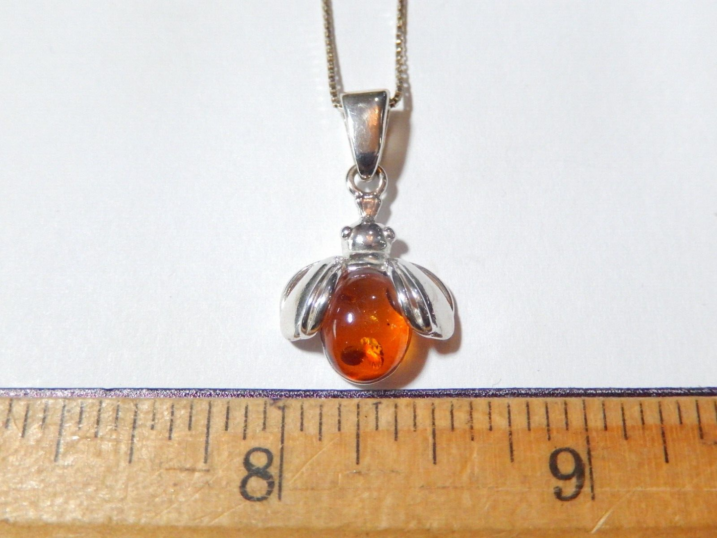BALTIC AMBER Bumble Bee Pendant  925 STERLING SILVER w20 Box Sterling Chain