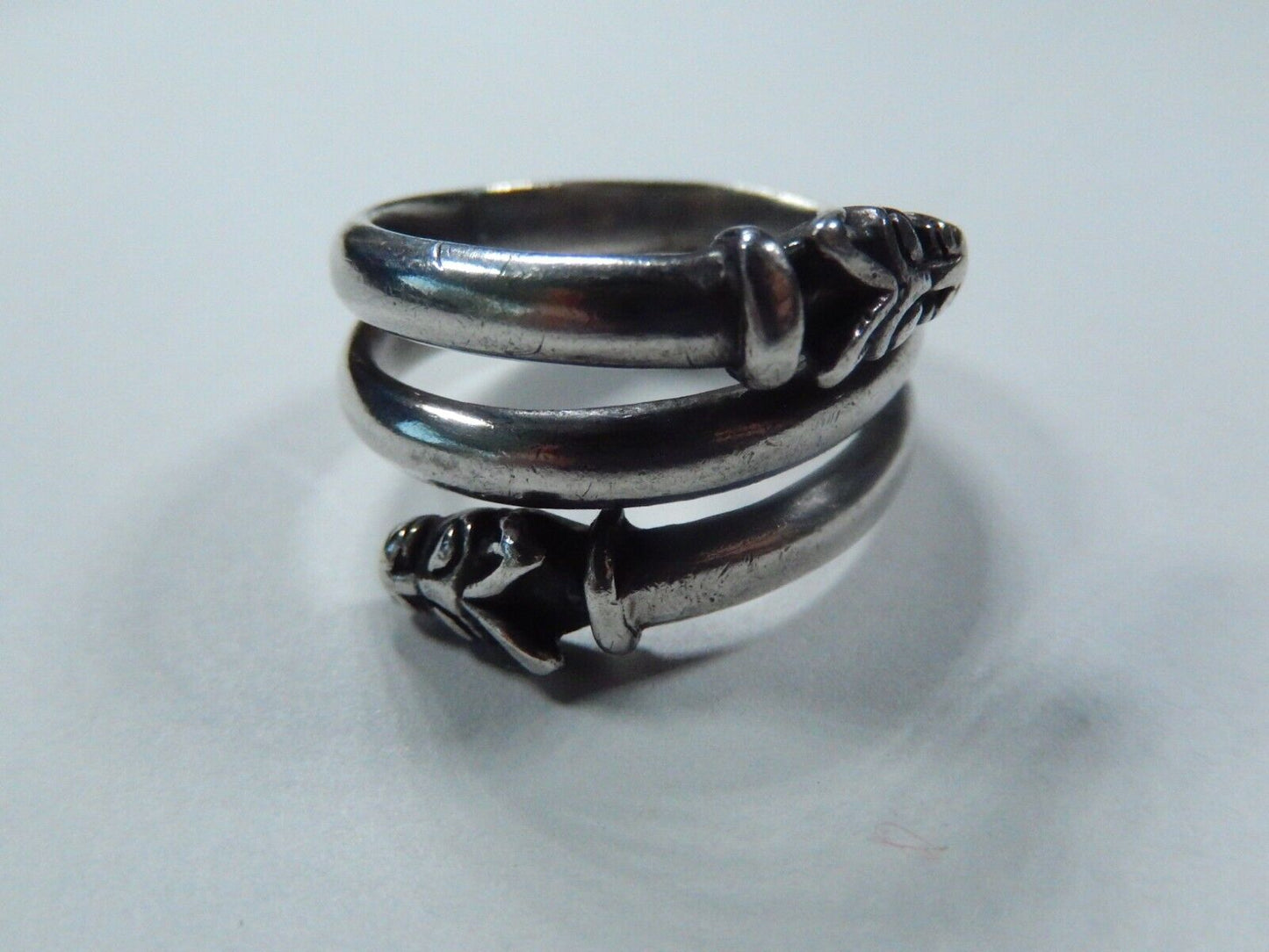 *VINTAGE* Sterling Silver Two Head Gargoyle Head Adjustable Ring Sz 10
