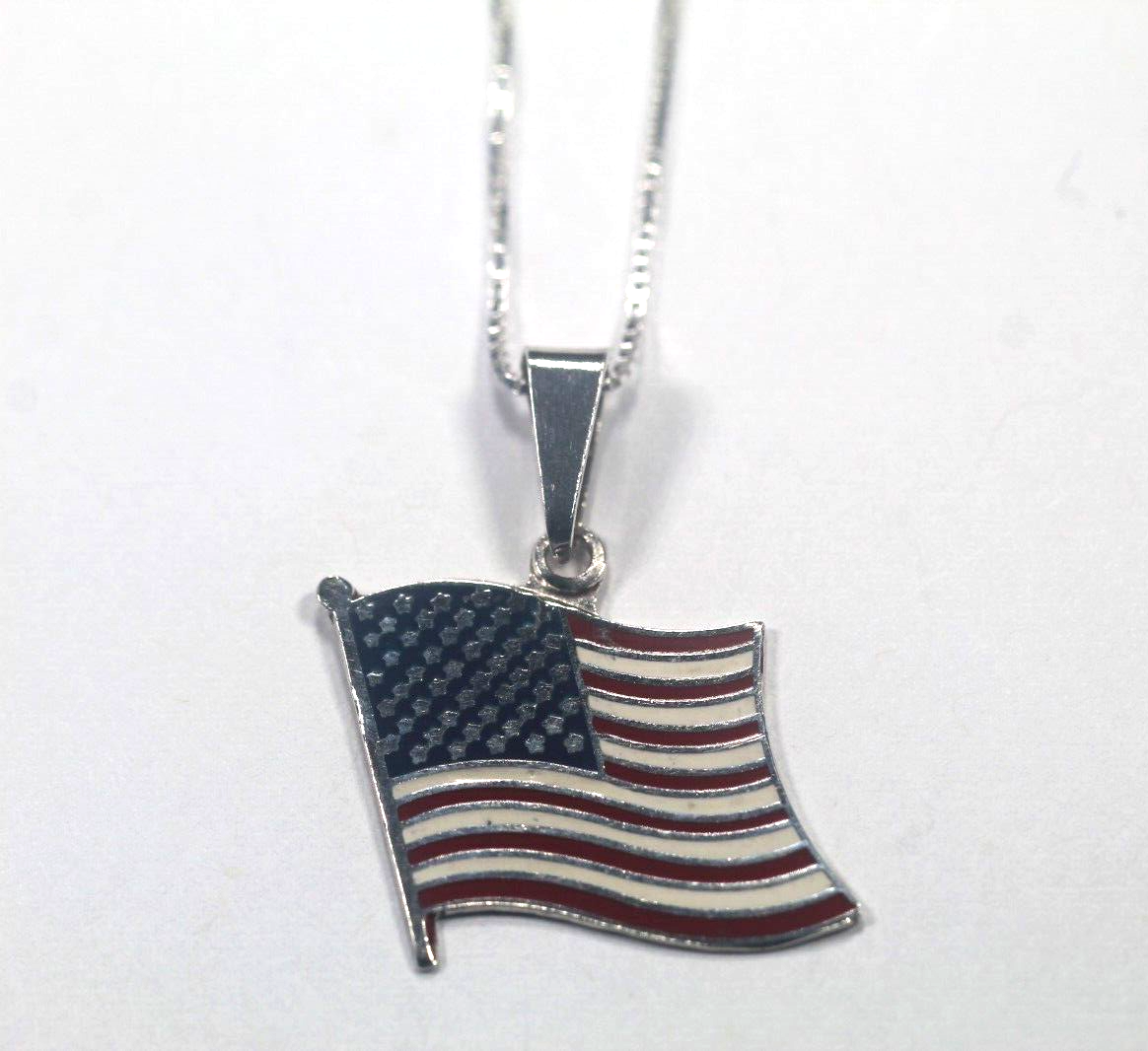 *VINTAGE* 925 Pendant Flag American Pendant Enamel Sterling Silver w/20" Chain