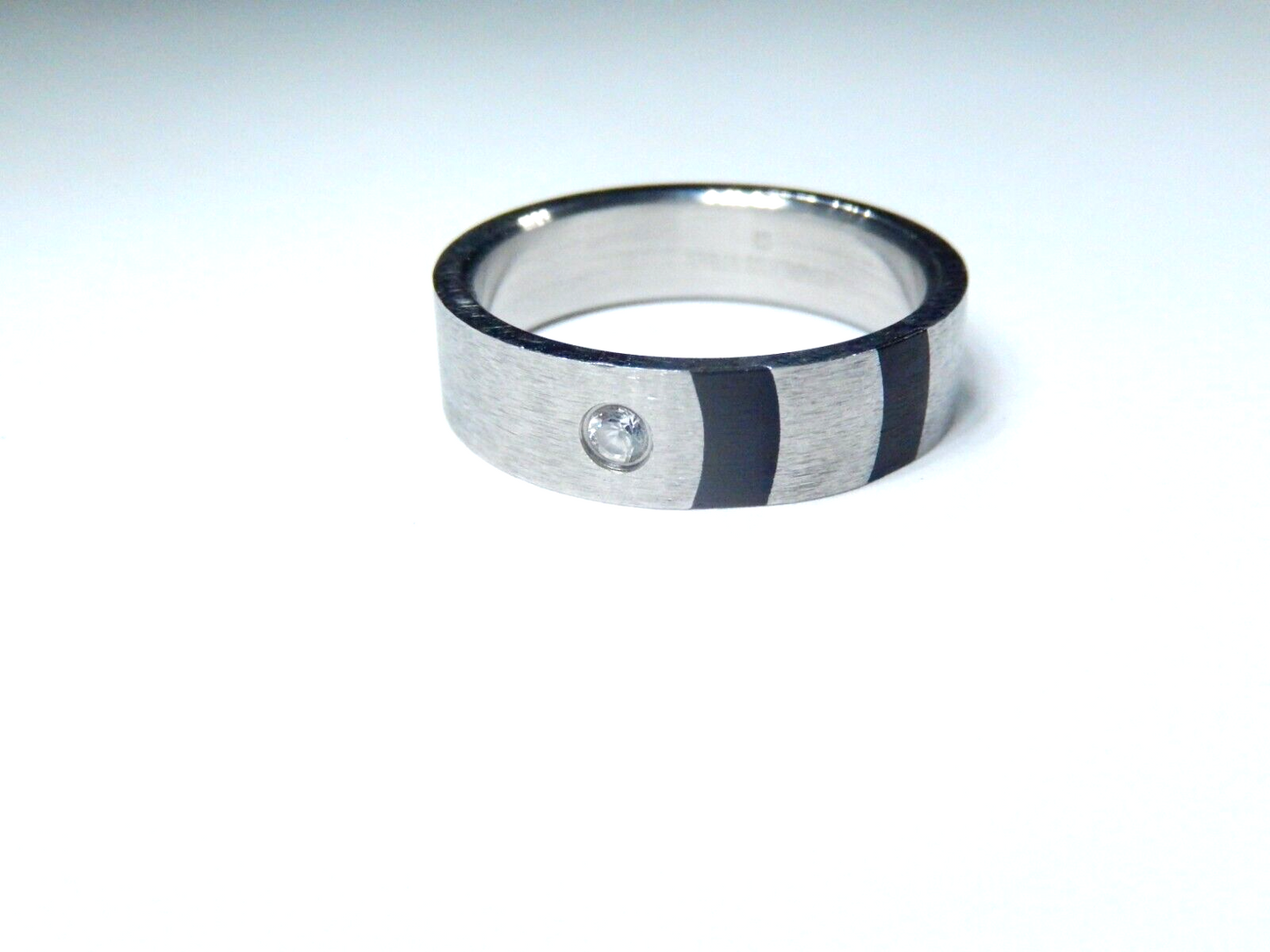 Stainless Steel 6mm Brushed Black IP Plated CZ Band Size 9.75