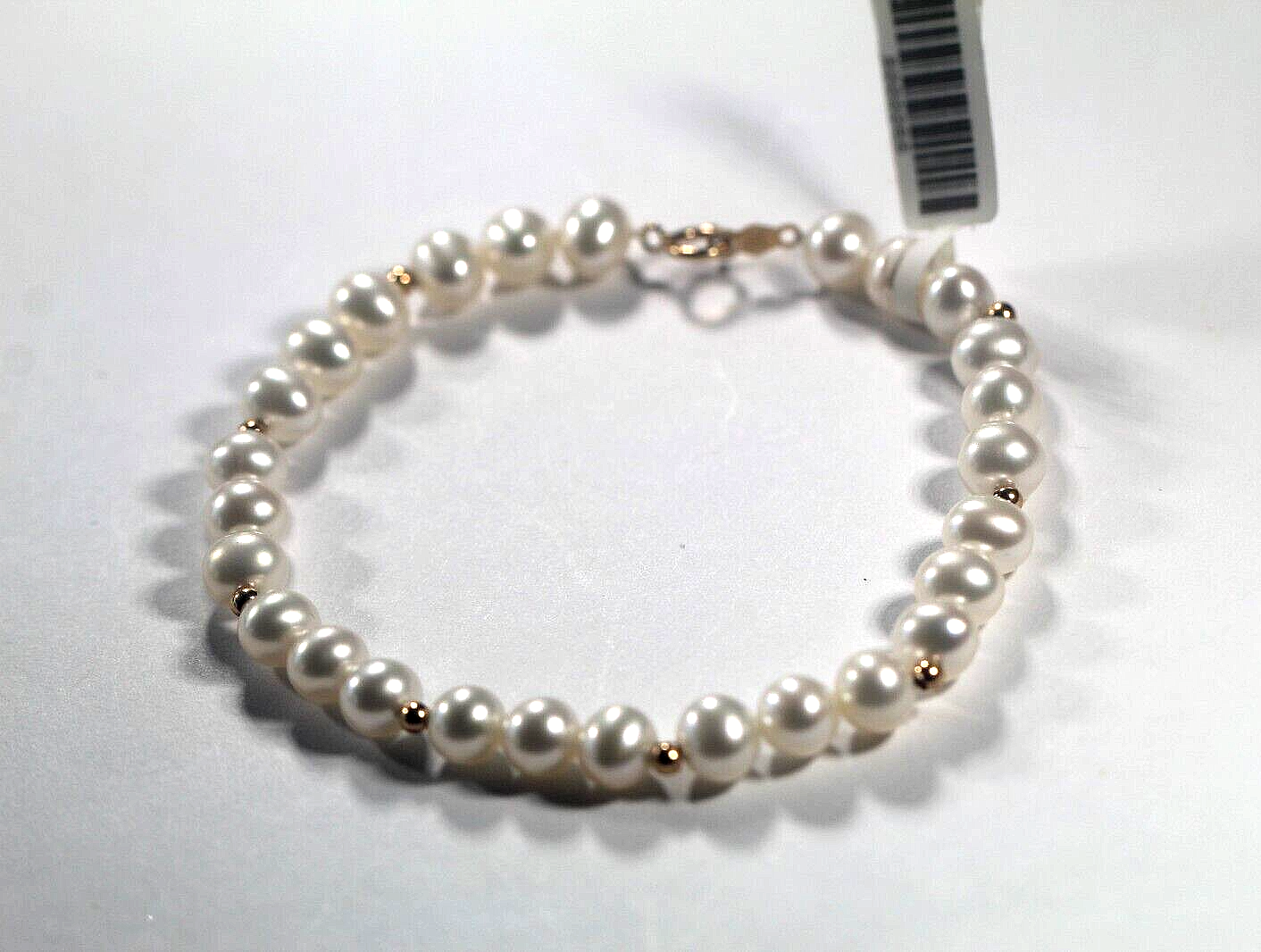 Ladies 14K Yellow Gold Bead and Pearl Bracelet 7.25"