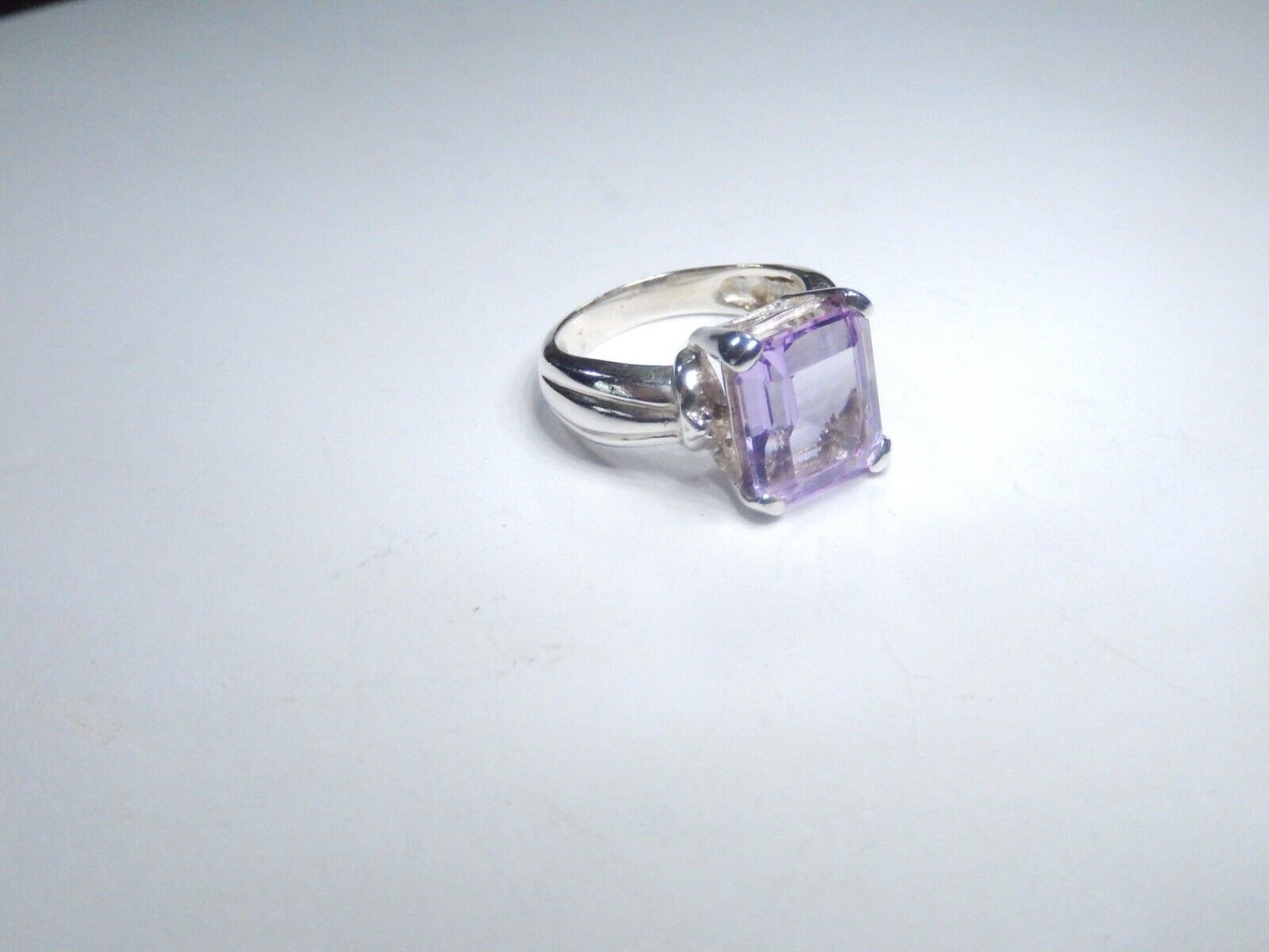 Sterling Silver 5.0 CT Emerald Cut Amethyst Solitaire Cocktail Ring Size 8