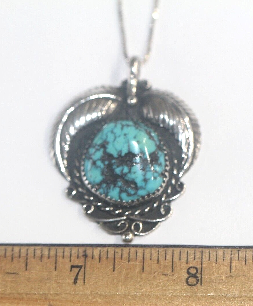 *VINTAGE* LARGE Native American Pendant Turquoise Sterling Silver Signed "D"