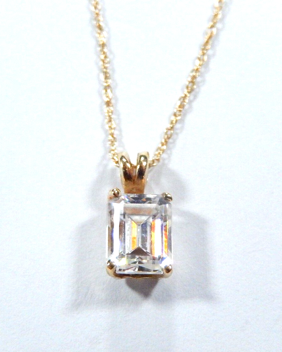 14K Solid Yellow Gold 100 CT Emerald Cubic Zirconia Pendant w1810k gold chain