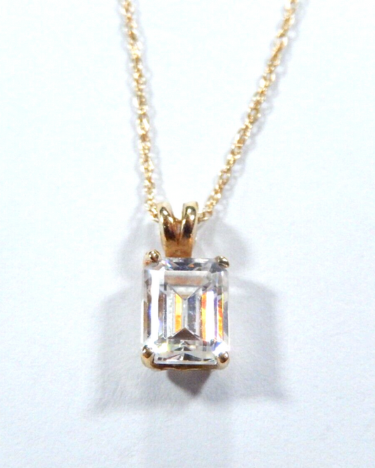 14K Solid Yellow Gold 100 CT Emerald Cubic Zirconia Pendant w1810k gold chain