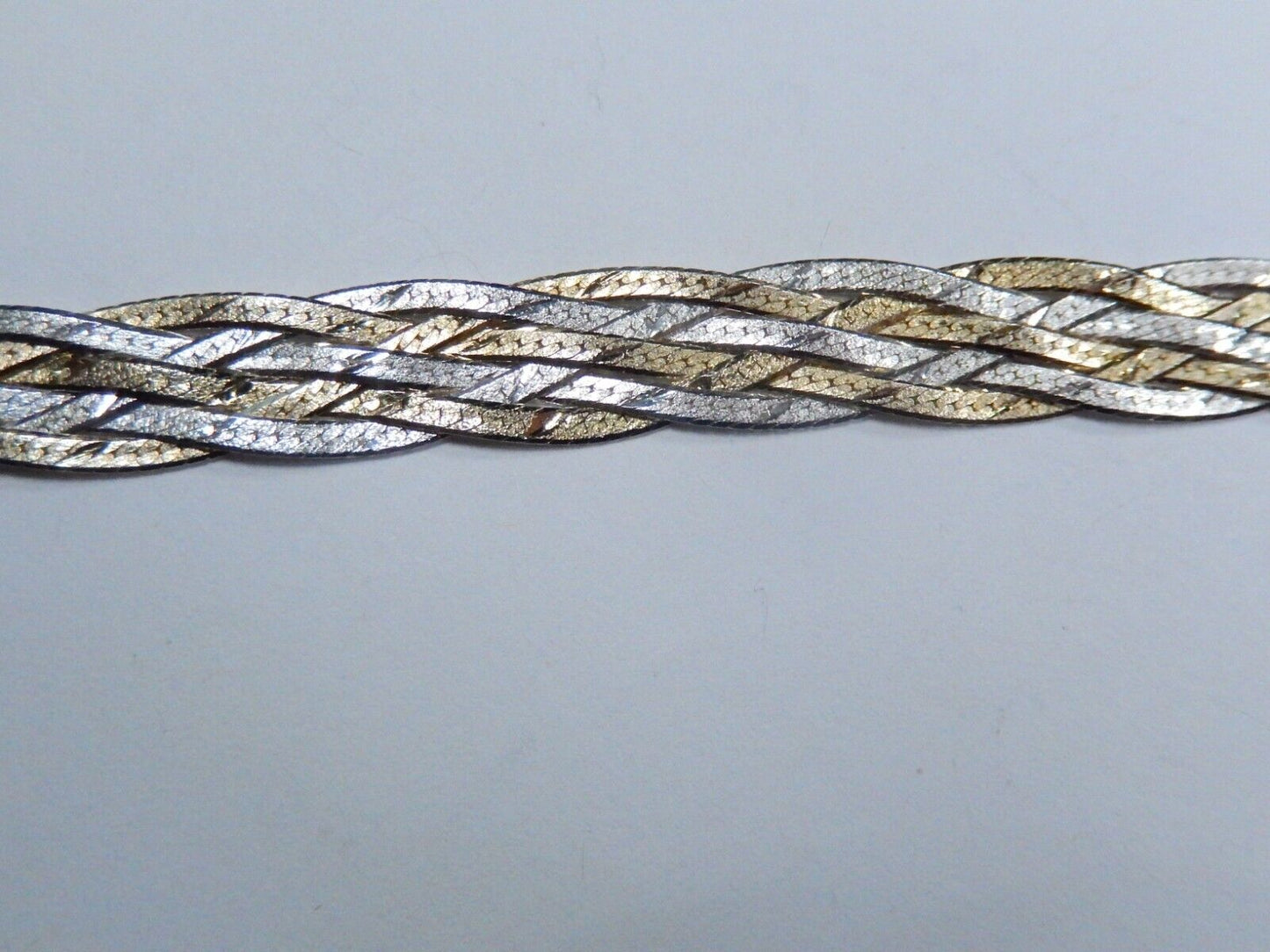 Vintage Two Tone Sterling Silver 6 Strand Braided Herringbone Bracelet 7"