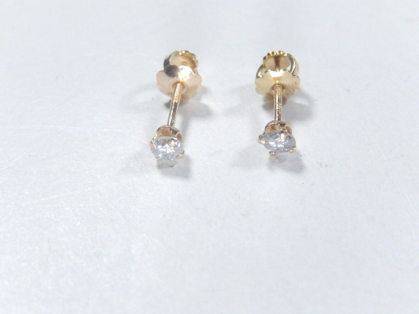 14K Solid Gold Round Baby CZ Screw Back Earrings Children Studs 3.5MM