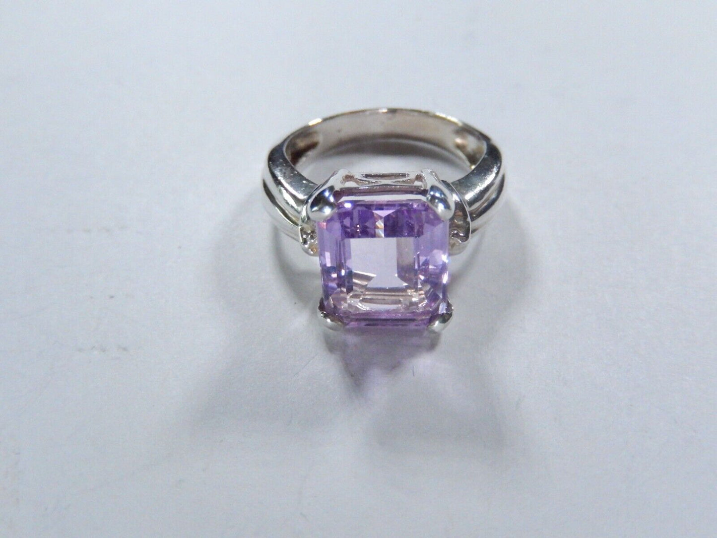 Sterling Silver 5.0 CT Emerald Cut Amethyst Solitaire Cocktail Ring Size 8