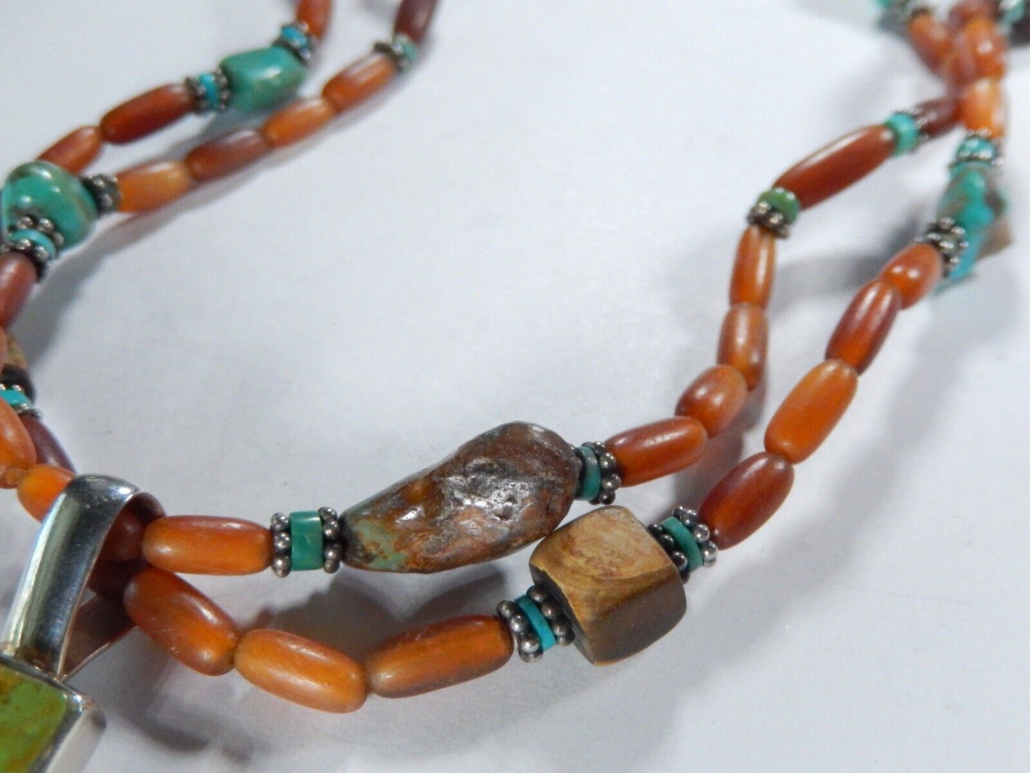 VINTAGE* Southwest Sterling Silver Turquoise Cross Pendant & Beaded 17"Necklace