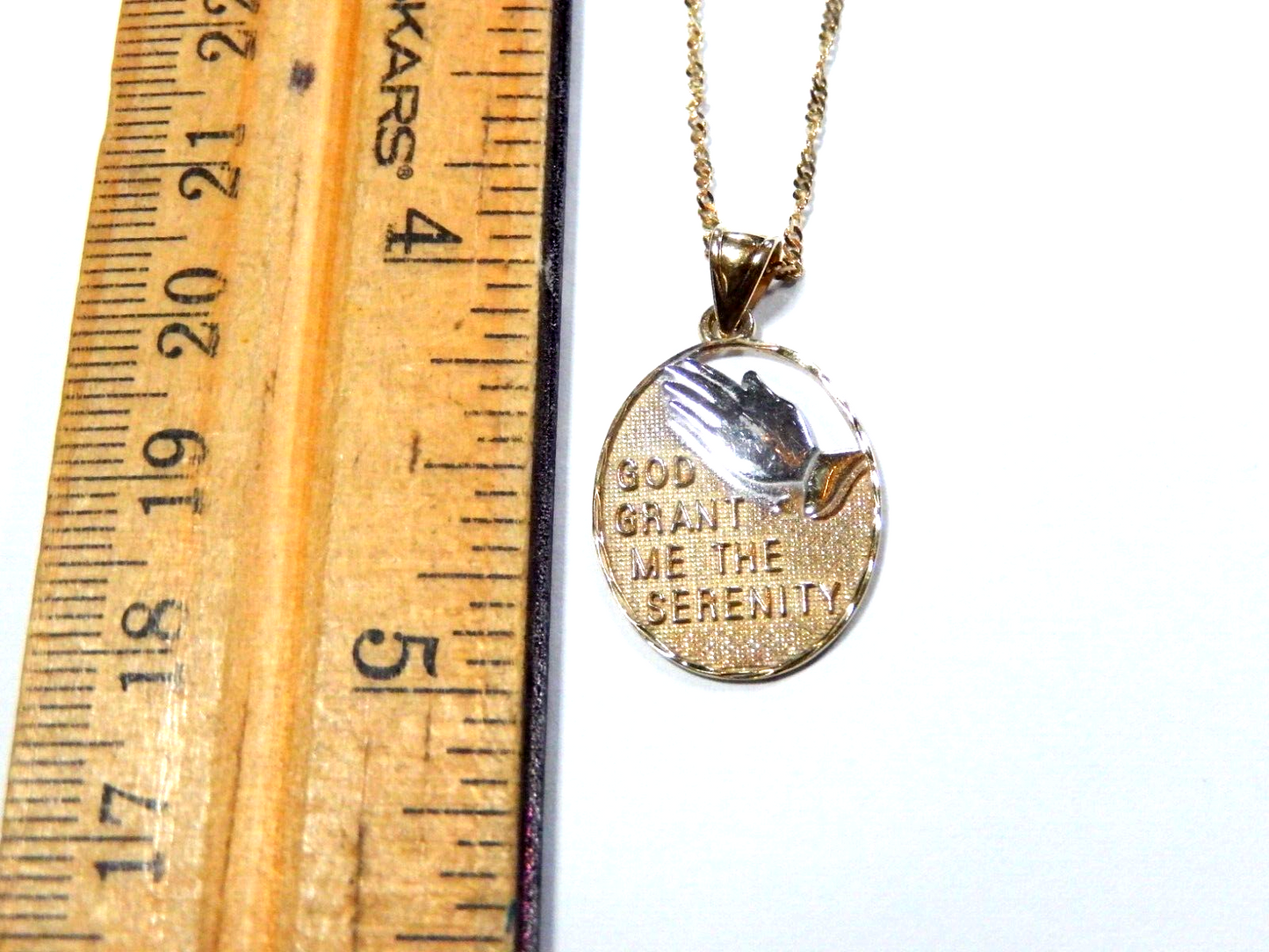 Gold Vermeil 925 God Grant Me the Serenity Prayer Pendant w18 Chain