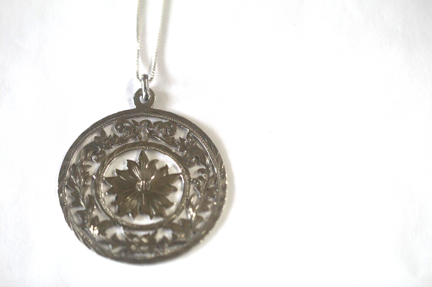 Large Vintage Sterling Silver "Rose" Pendant, Handmade Repousse w/18" Chain