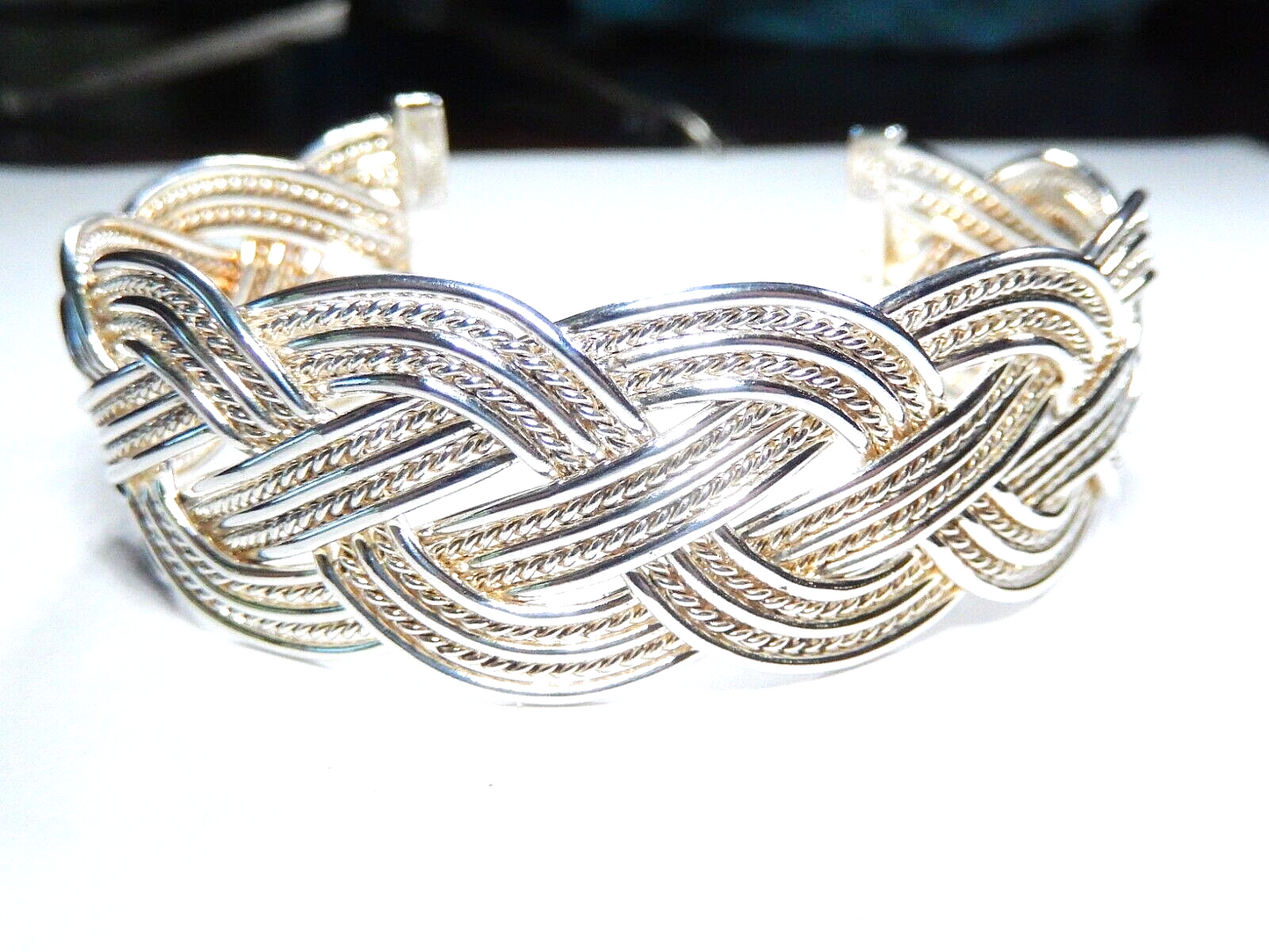 *VINTAGE*  Heavy Sterling Silver Braided Wave Cuff Bracelet-33 grams - 23mm Wide
