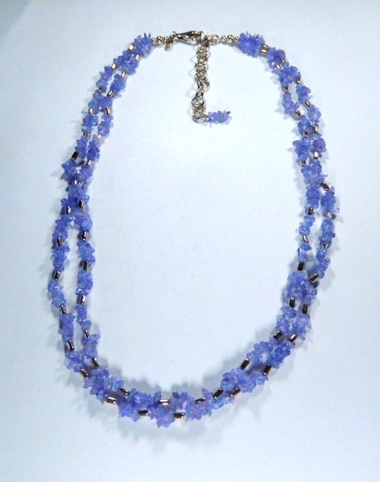 *VINTAGE" Amethyst Chip Bead & Sterling Silver 925 Bead 2 Strand Necklace 18-20"
