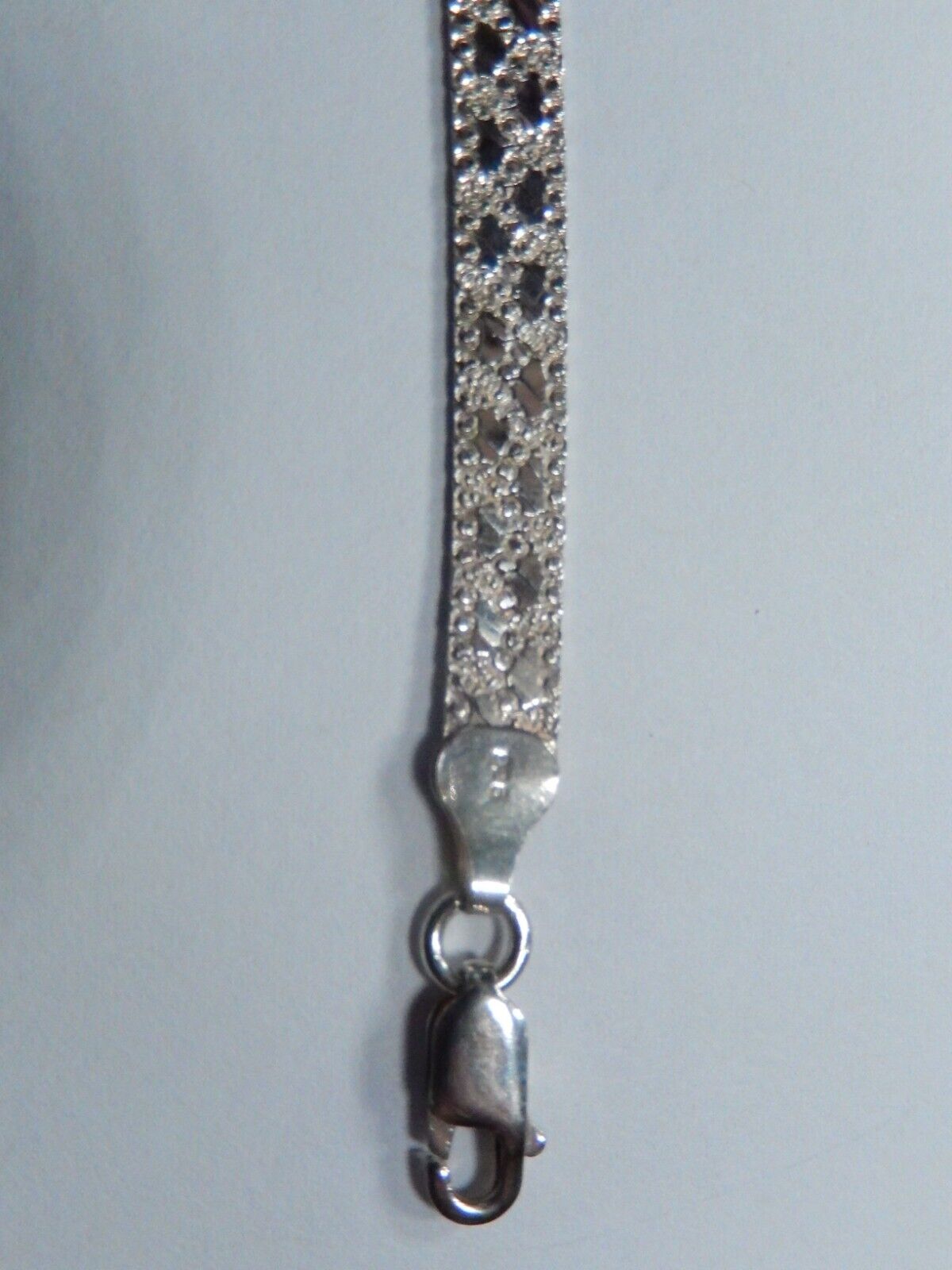 Italy 925 Sterling Silver Herringbone Flat Bracelet Diamond Pattern Reversible