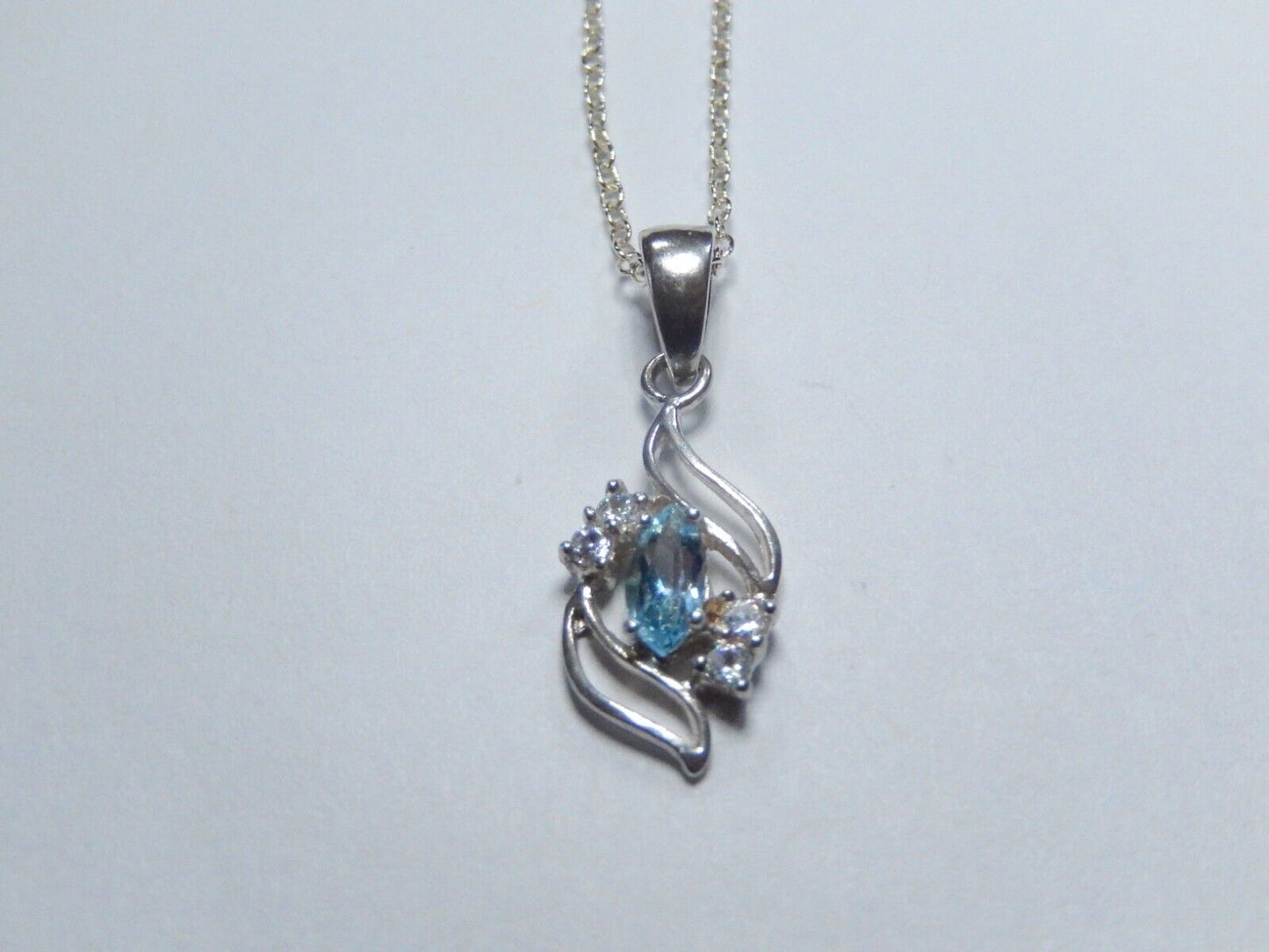 Sterling Silver Blue Topaz and CZ Pendant Necklace 18"