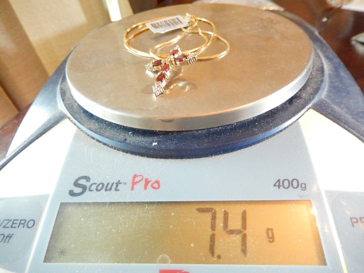 Vermeil Gold Over Sterling Silver GARNET  DIAMOND Cross Necklace w18 Chain