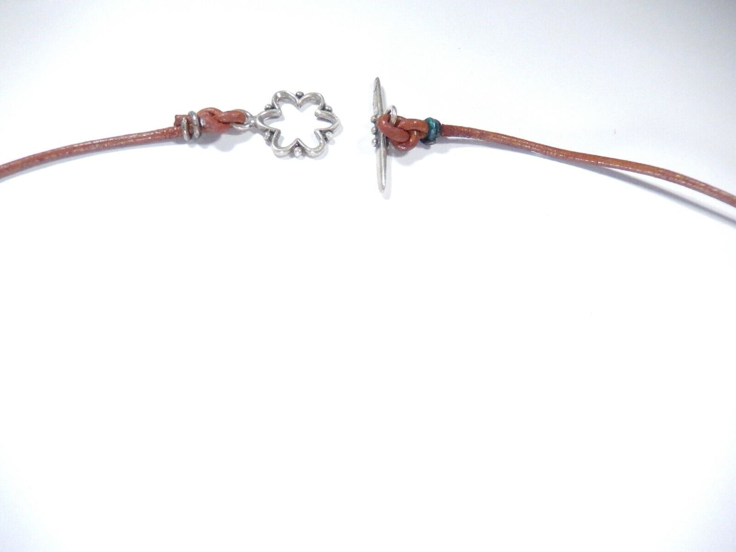VINTAGE Southwestern Huge Solitary Turquoise Gemstone On Leather Strand Necklace