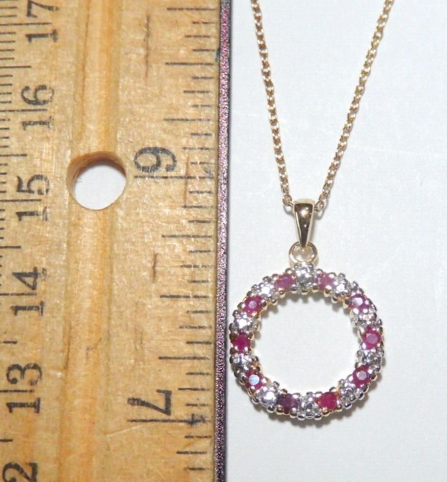 NWT GOLD VERMEIL 925 STERLING NATURAL ROUND RUBY PENDANT w18 VERMEIL CHAIN