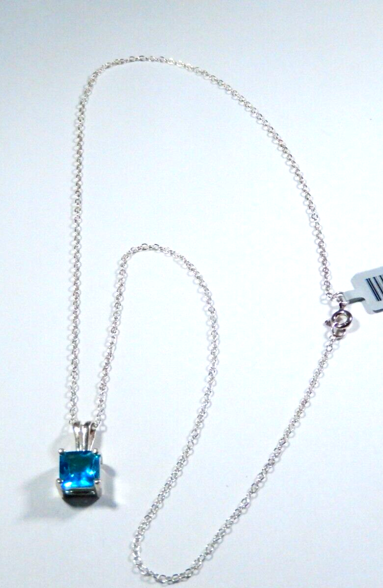 300CT London Blue Topaz Solitaire Necklace in Sterling Silver w18 Chain