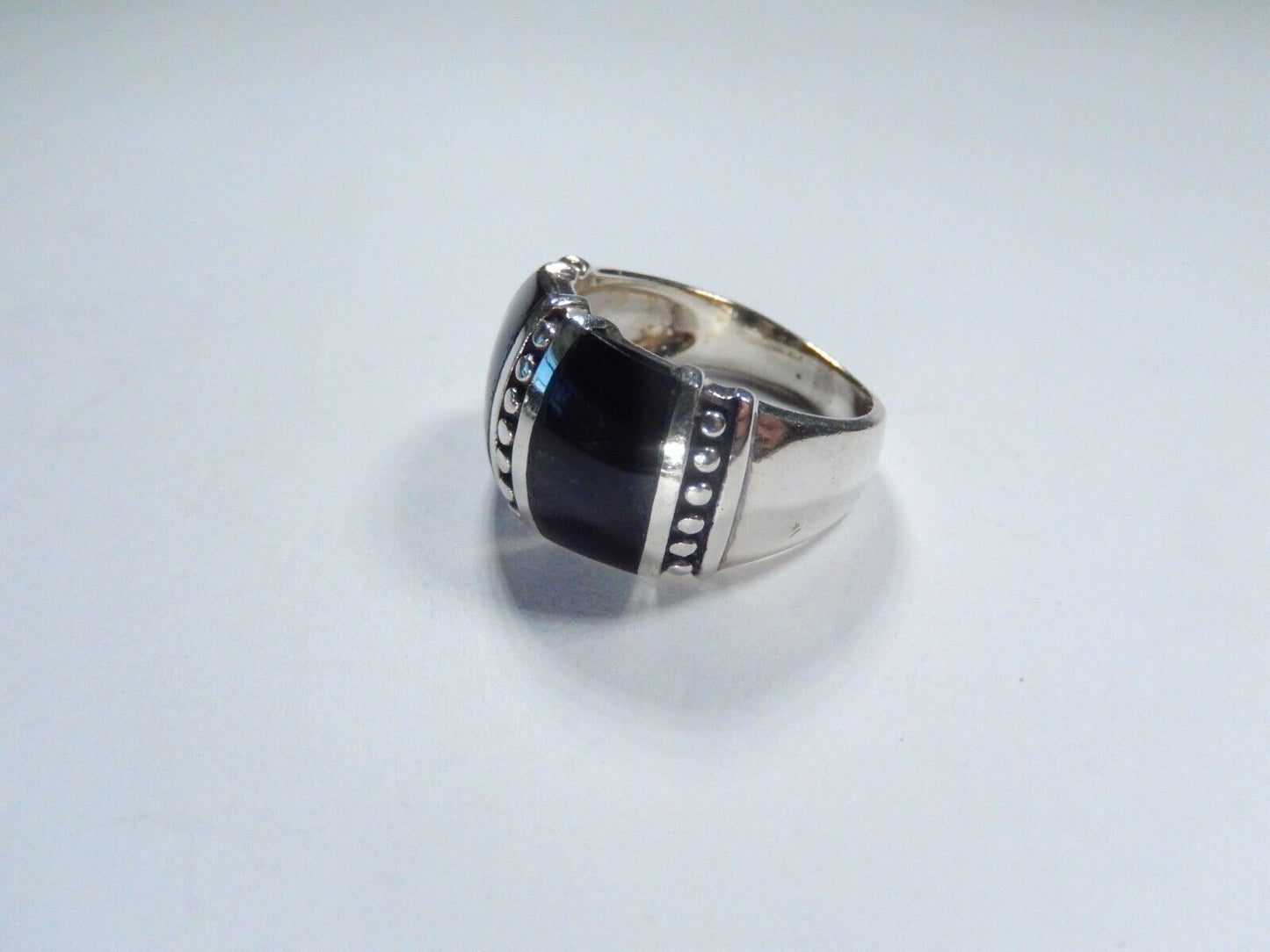 Vintage Sterling Silver Black Onyx Inlay Dome Ring Size 6.5