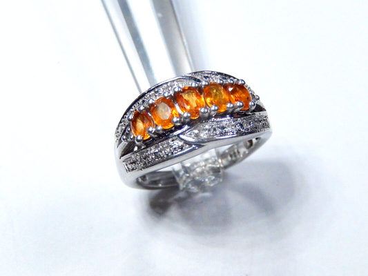 *VINTAGE*  Sterling Silver & Diamond & Orange Citrine Ring Size 6.75