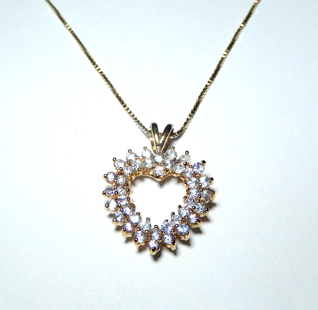 NWT 125CT Gold Vermeil Open Heart Cubic Zirconia Pendant w 18 Vermeil Chain
