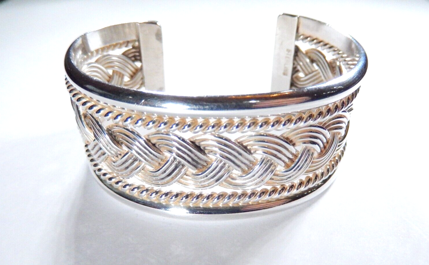 *VINTAGE*  Sterling Silver Wide Large Braided Weave Cuff Bracelet - 48.7 grams
