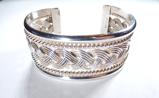 *VINTAGE*  Sterling Silver Wide Large Braided Weave Cuff Bracelet - 48.7 grams