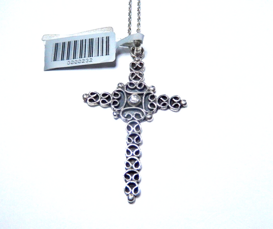 *VINTAGE* Taxco Mexico Sterling Large Detailed Cross 2 " Pendant w/18" Chain