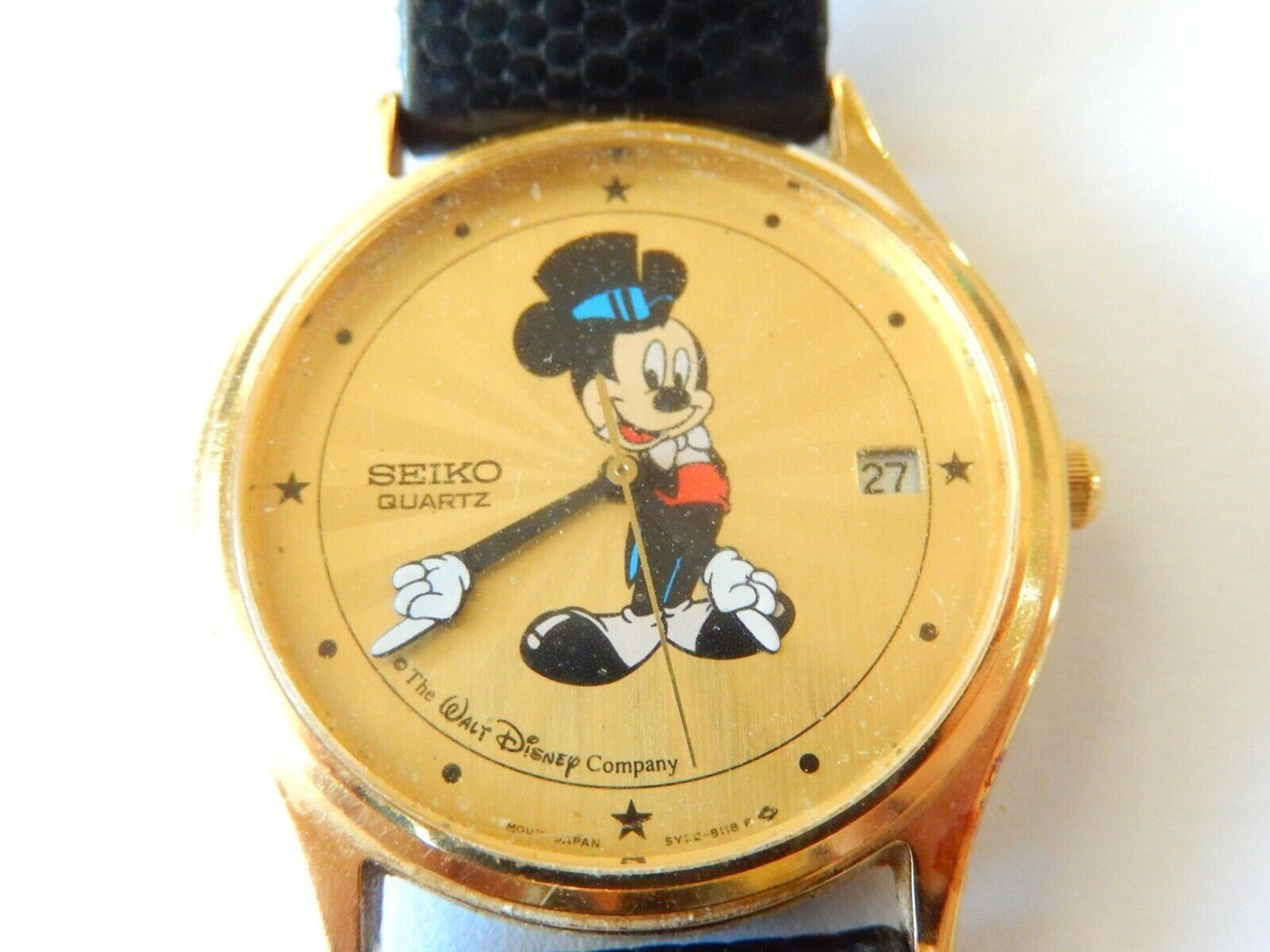 RARE SEIKO HOLLYWOOD MICKEY MOUSE 5Y228118 MENS GOLD SUNBURST 33mm WATCH