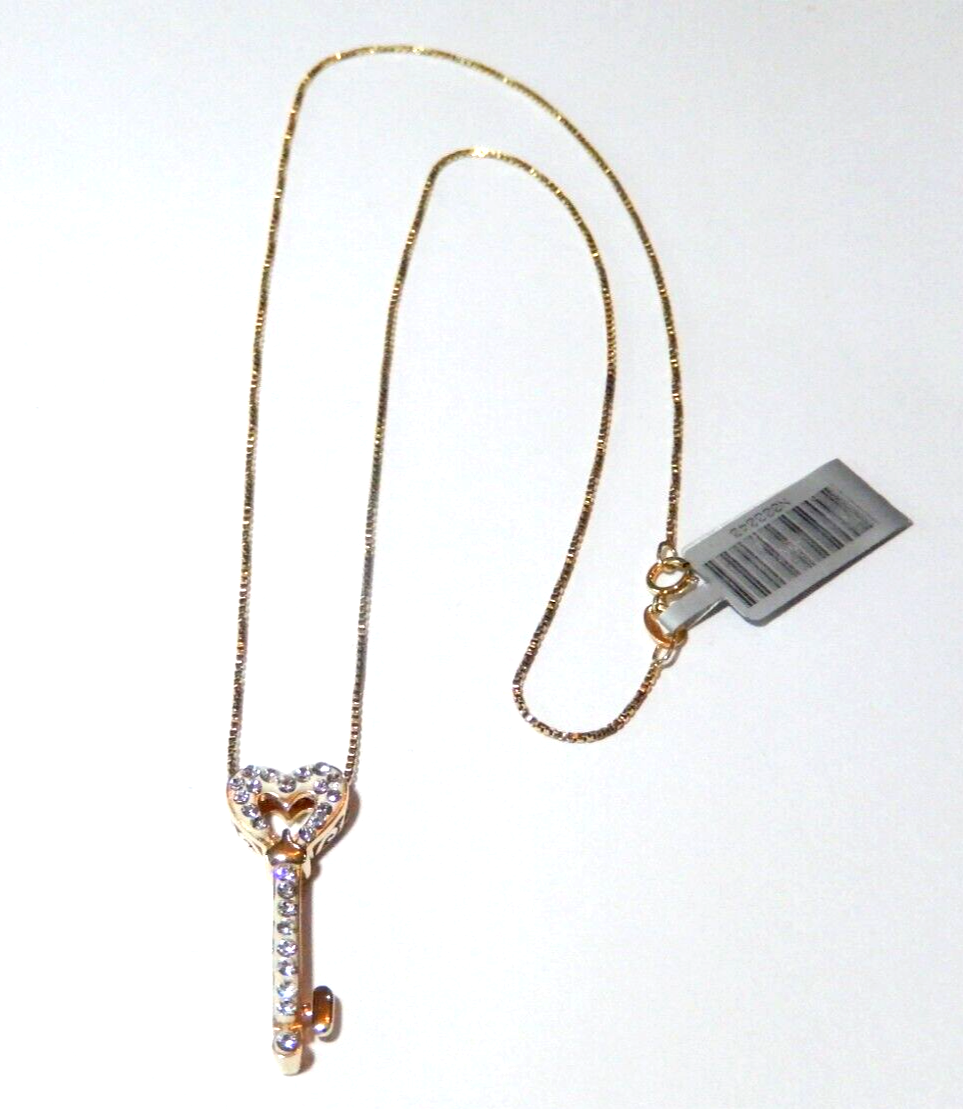 Key Heart Cubic Zirconia Gold Vermeil Sterling 925 Pendant W 18 Vermeil Chain