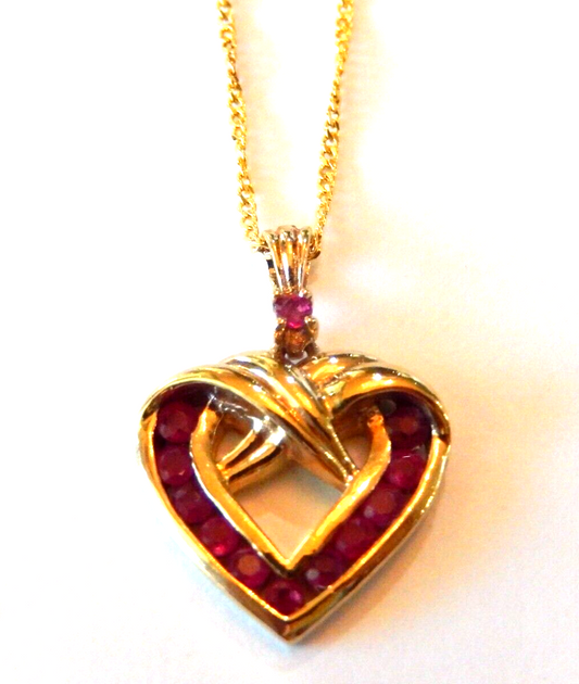 Gold Vermeil 925 Sterling Silver Natural Ruby Heart Pendant w18 chain