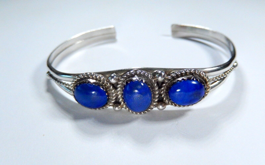 SOUTHWEST  Lapis Lazuli Gemstone Handmade Sterling Silver Bracelet Adjustable