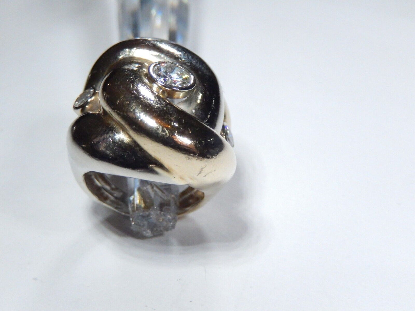 STUNNING STAMPED 14K TWO TONE  LADIES DIAMOND FREEFORM RING Size 625  151gms