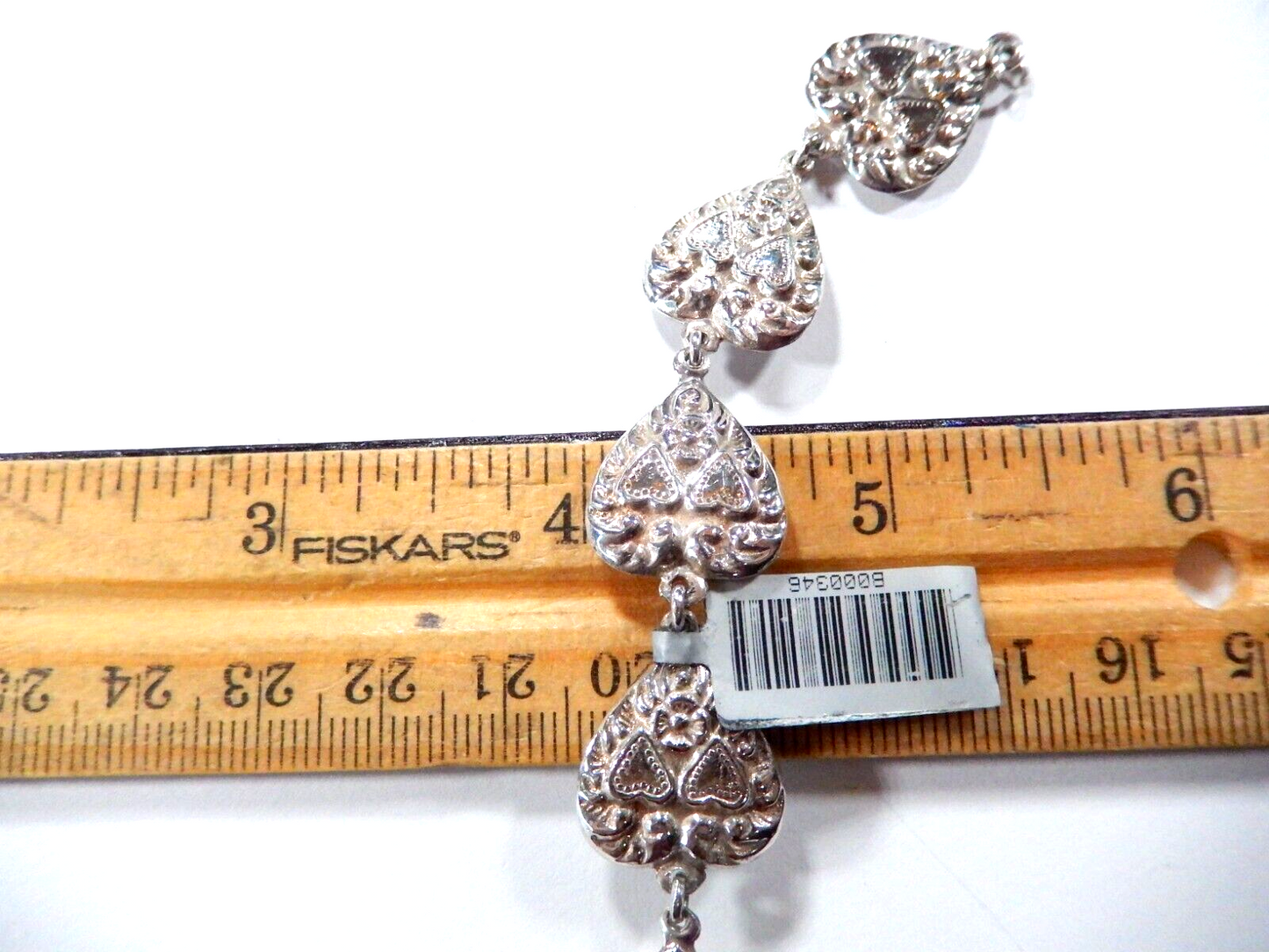 Antique Victorian Sterling Silver Repousse 8 Puffy Heart Link 7 x 58 Bracelet