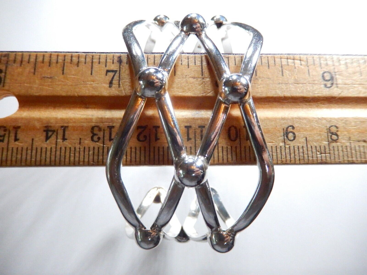 *VINTAGE* Open Bead Ball Bar Wide Modernist Sterling Chunky Design Bracelet 35gm