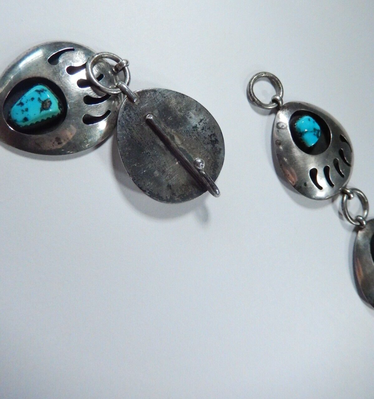 Vintage Navajo 36” Concho Belt / Necklace Sterling Silver Bear Claw Turquoise