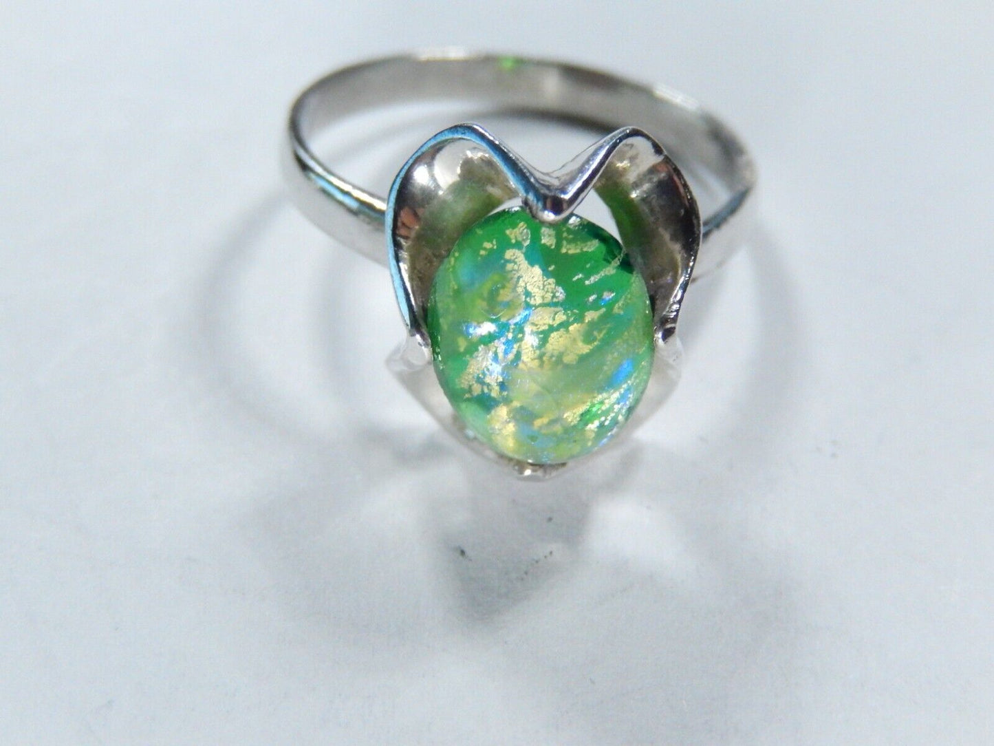 *VINTAGE *  Tulip Ring - Sterling Silver - Multicolor Stone Ring Size 7.75