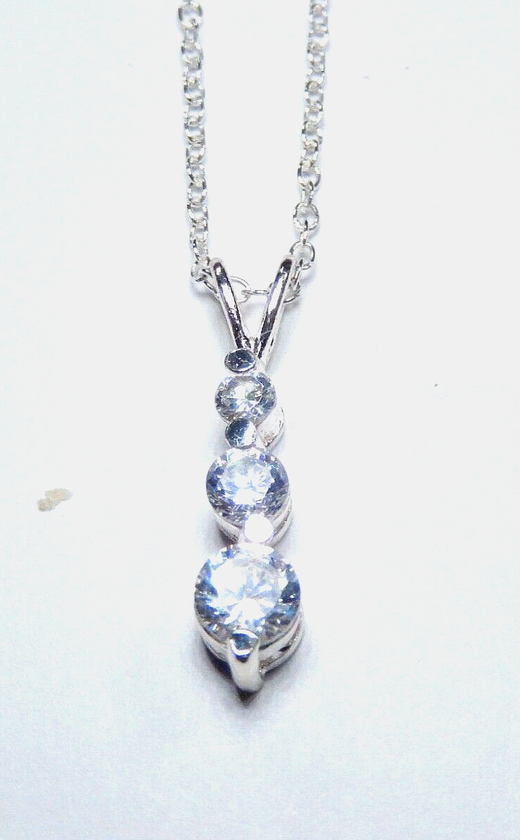 Sterling Silver .85CT CZ Past Present Future Pendant w/18" Chain