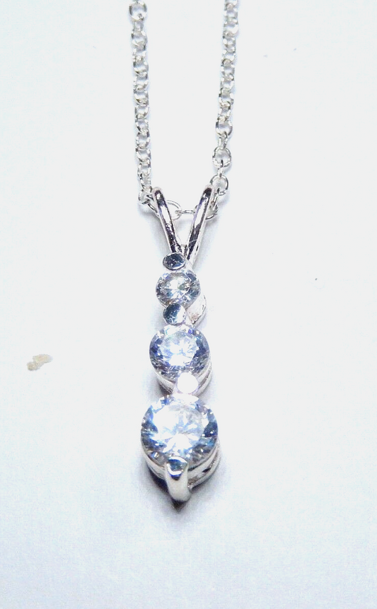 Sterling Silver .85CT CZ Past Present Future Pendant w/18" Chain