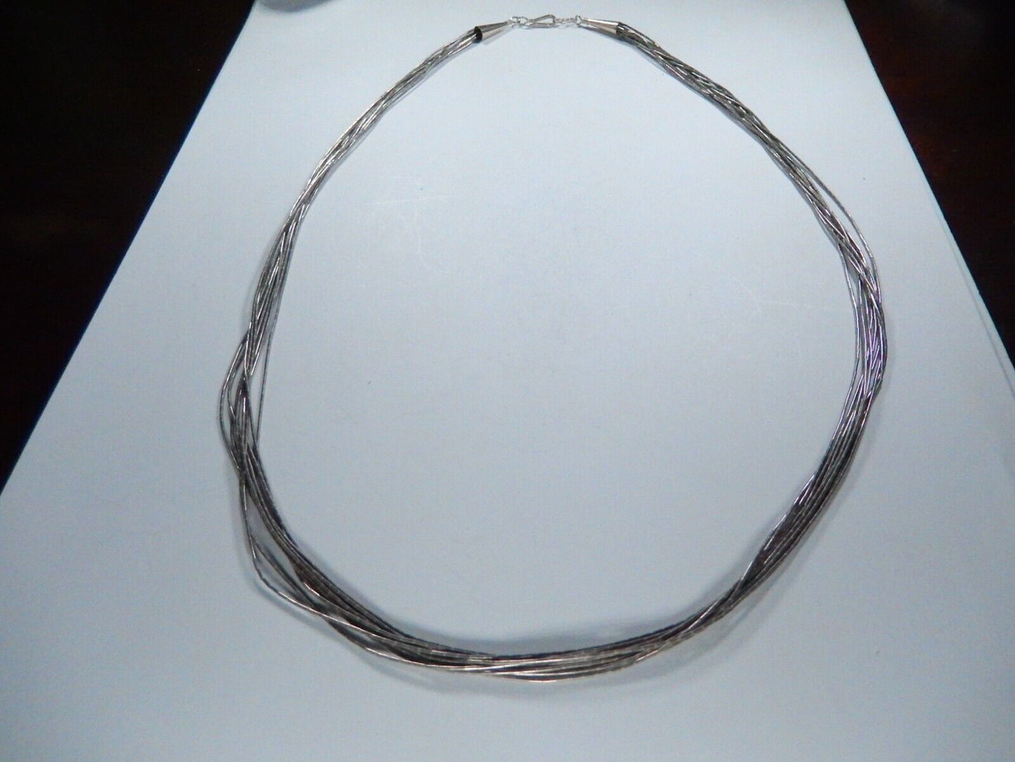 Native American Liquid Silver 10 Strand Layered Necklace 925 Sterling Silver 24"