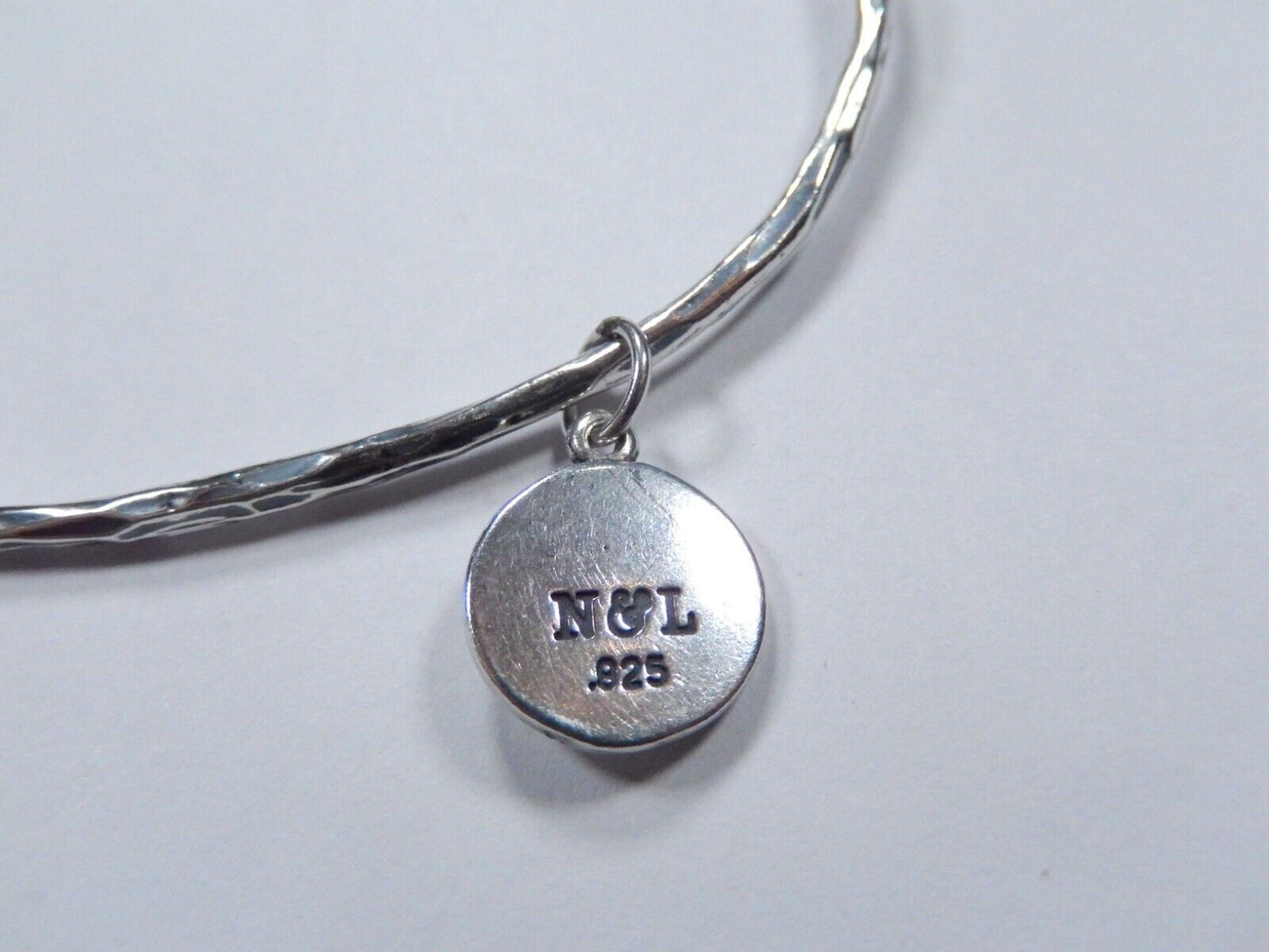 Vintage N&L Sterling Silver Bangle Bracelet with Round CZ Sliding Charm
