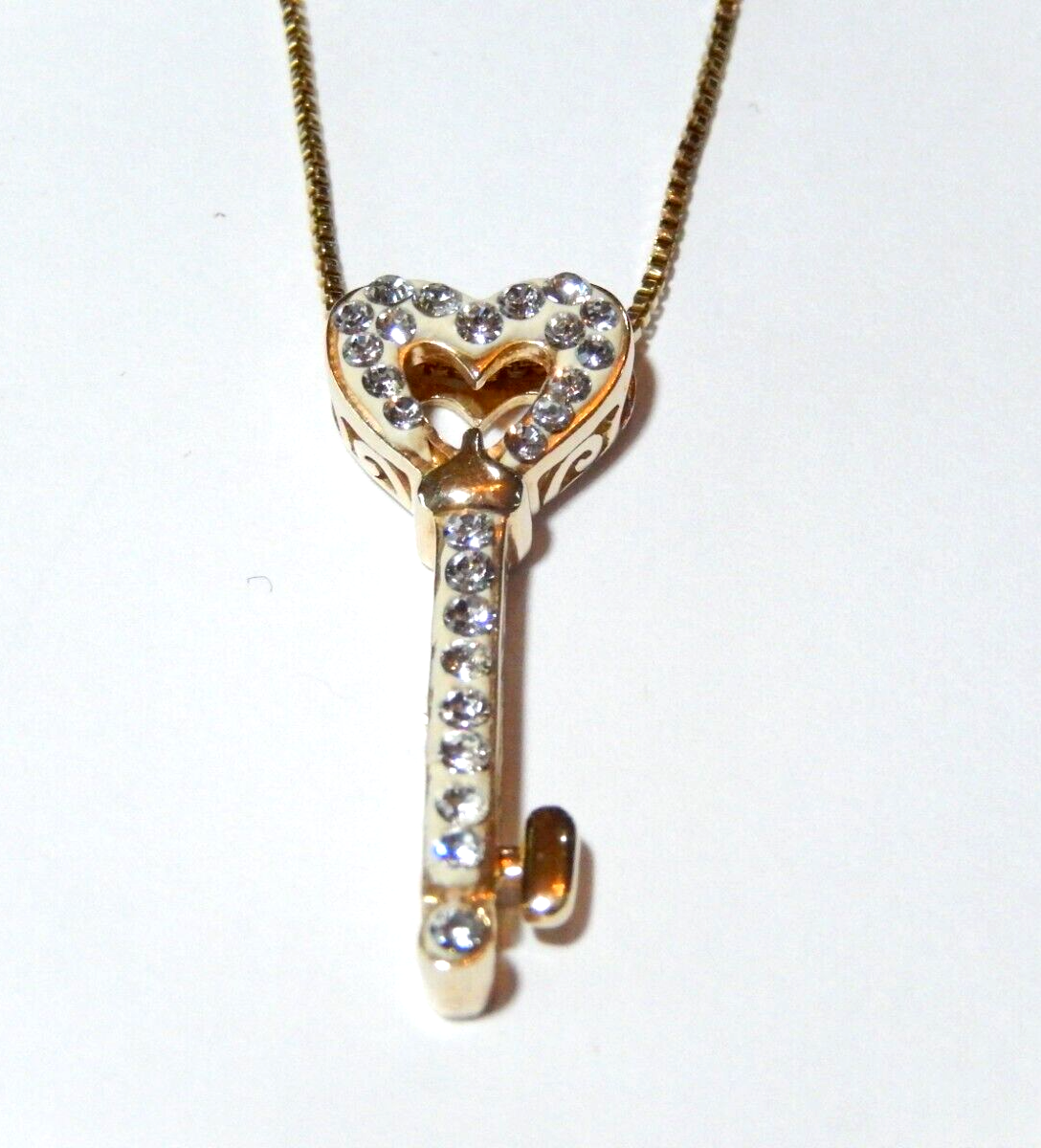 Key Heart Cubic Zirconia Gold Vermeil Sterling 925 Pendant W 18 Vermeil Chain