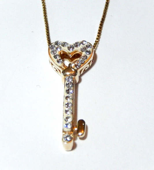 Key Heart Cubic Zirconia Gold Vermeil Sterling 925 Pendant W 18 Vermeil Chain