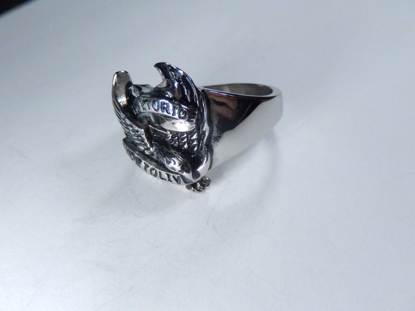 Stainless Steel Biker Eagle 'Live to Ride - Ride to Live' Ring 13.5