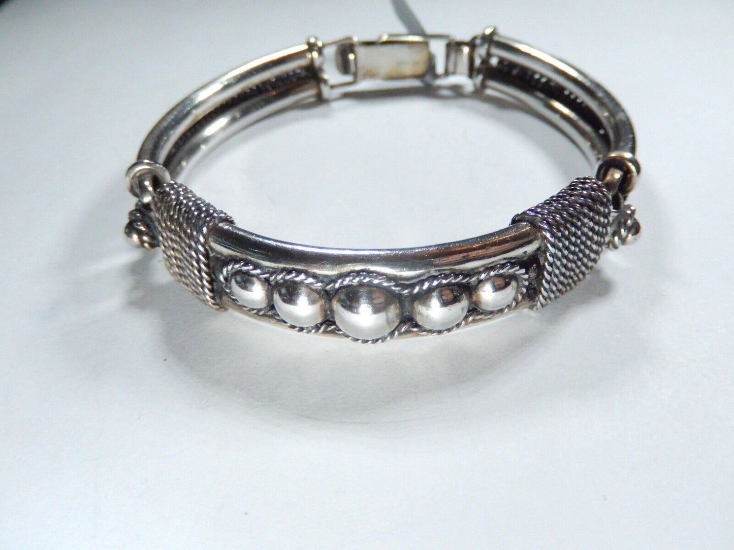 *VINTAGE* -  Sterling Silver Artist "BA" Beaded Link Bracelet 8"L x 1/2"W-44gms