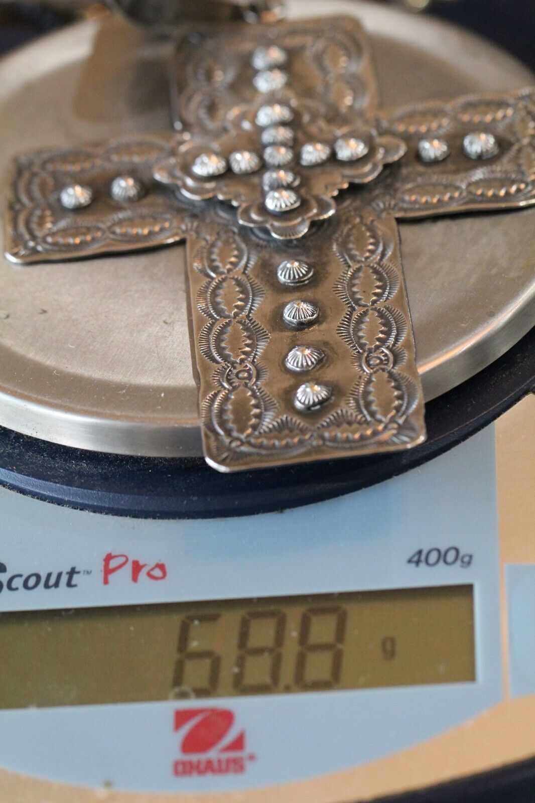 Rocki Gorman & Vincent James Platero Sterling Silver Cross 6" Pendant 68.8 grams