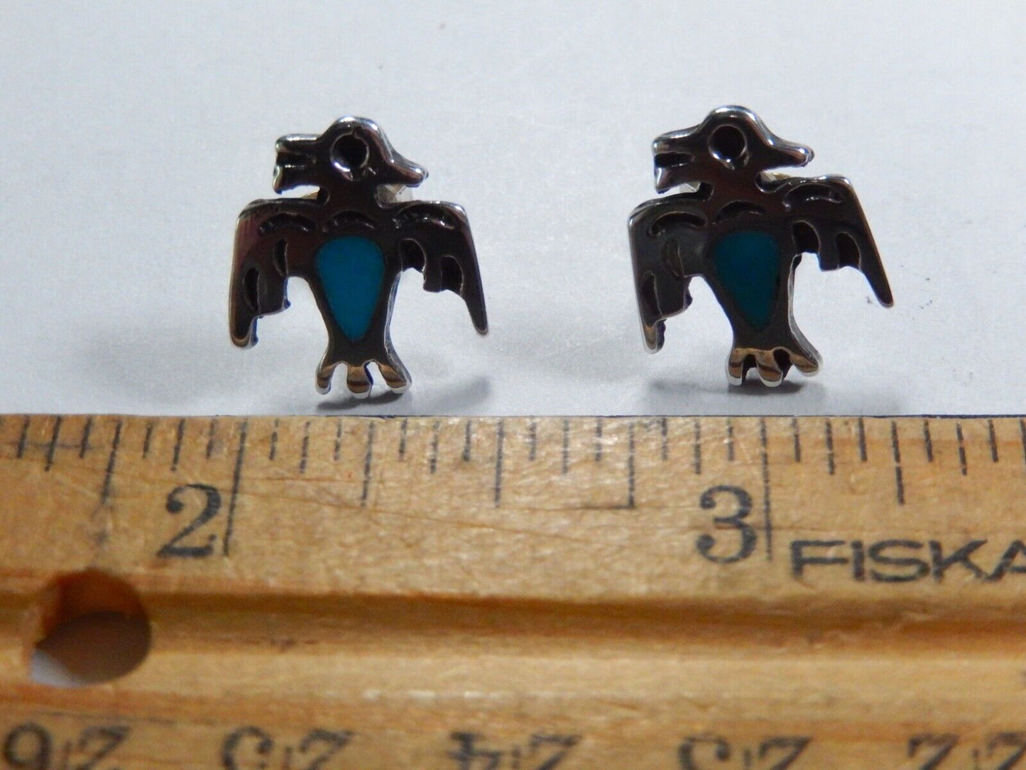 Vintage Southwestern Sterling Silver Turquoise Thunderbird Post Stud Earrings