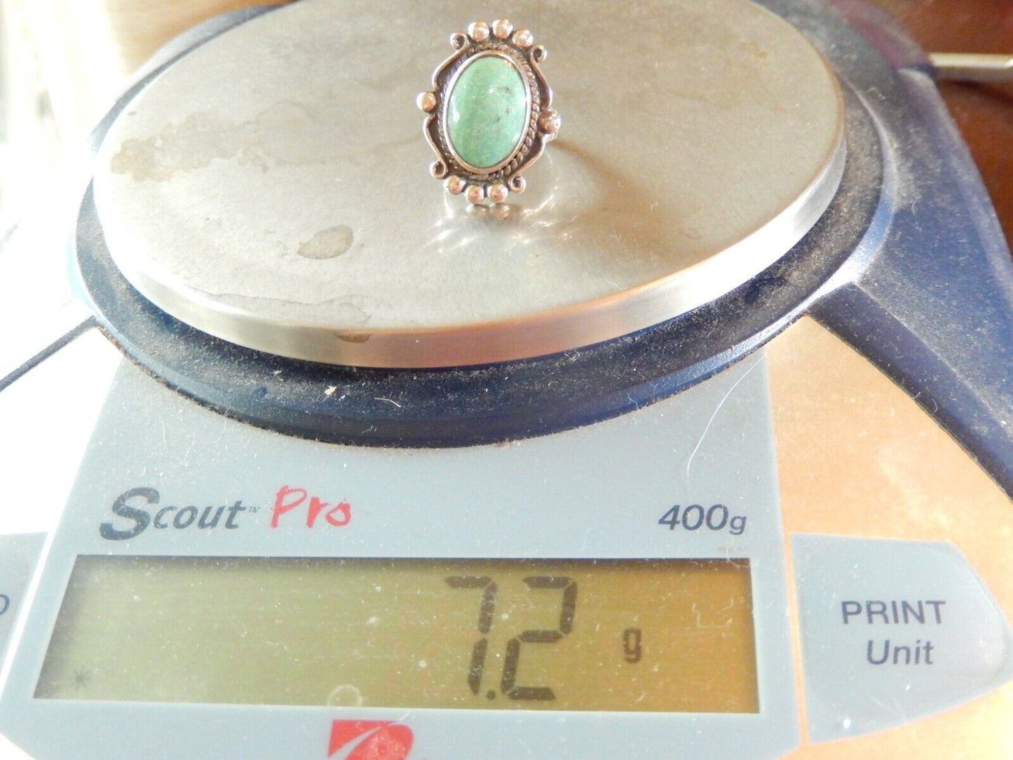 Old Navajo Green Gaspeite Gemstone Sterling Silver Native American Ring Size 5.5