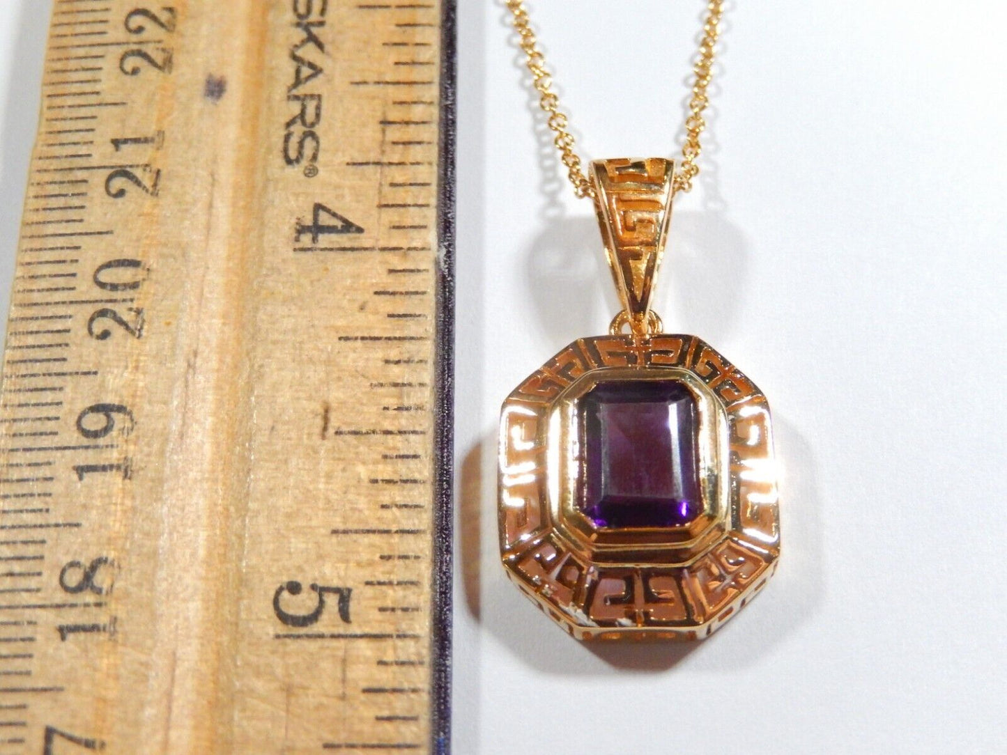 VINTAGE Victorian Gold Vermeil 25 CT Amethyst Pendant w 18 Vermeil Chain